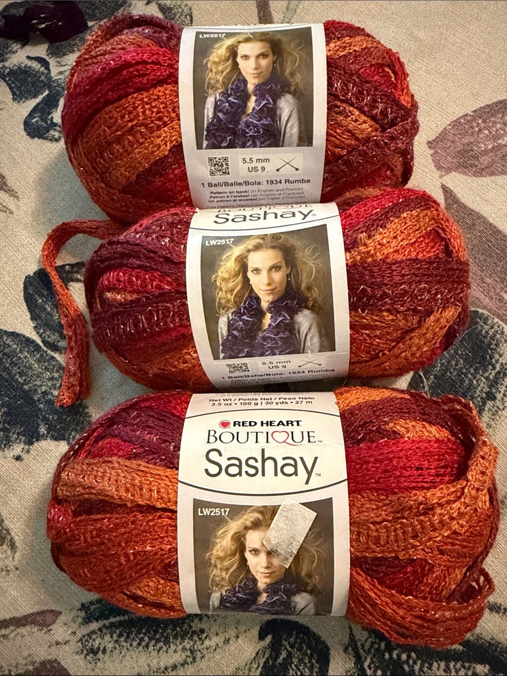Red Heart Boutique Sashay Yarn Bundle in Rumba Red/Orange
